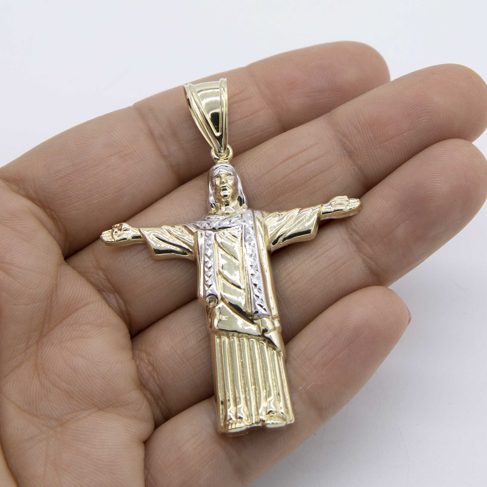 2 1/2″ Jesus Christ Christ the Redeemer Pendant Real 10K Yellow White Gold