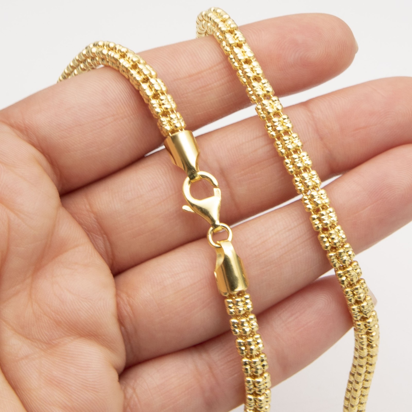 5mm Diamond-Cut Ice Link Chain 14K Yellow Gold-Plated Silver 925 Italy All Sizes