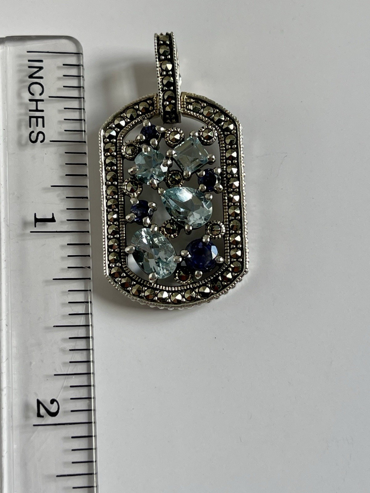 Vintage CNA Thailand 925 Topaz Iolite Stone Pendant Enhancer