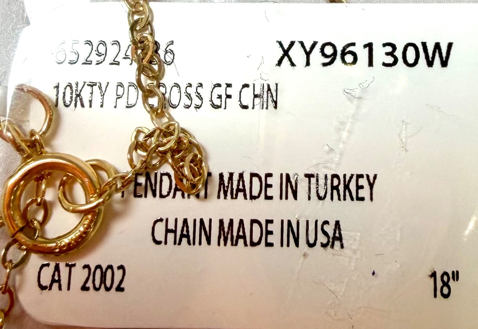 Beautiful 10k Solid Gold Cross Pendant 18” GF Chain