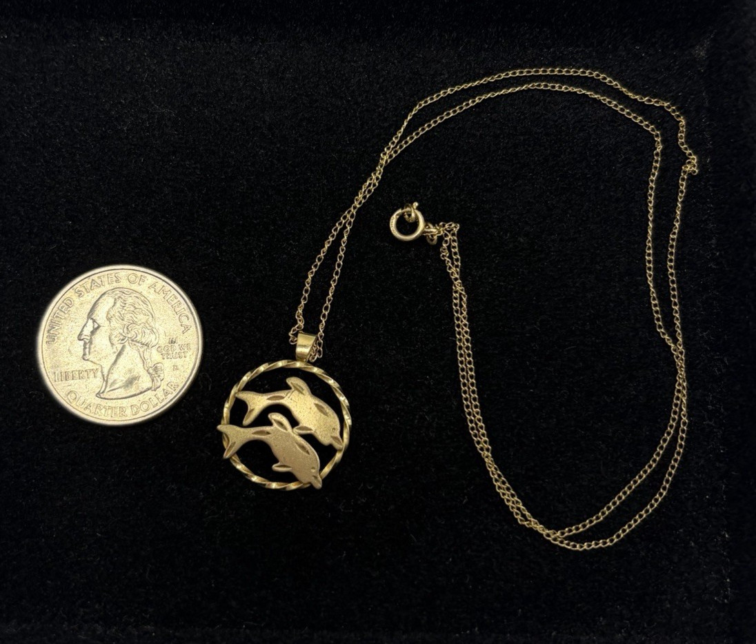 14K Gold Filled Men Women Dolphins Beach Pendant 7/8″ Chain 18″ Gift