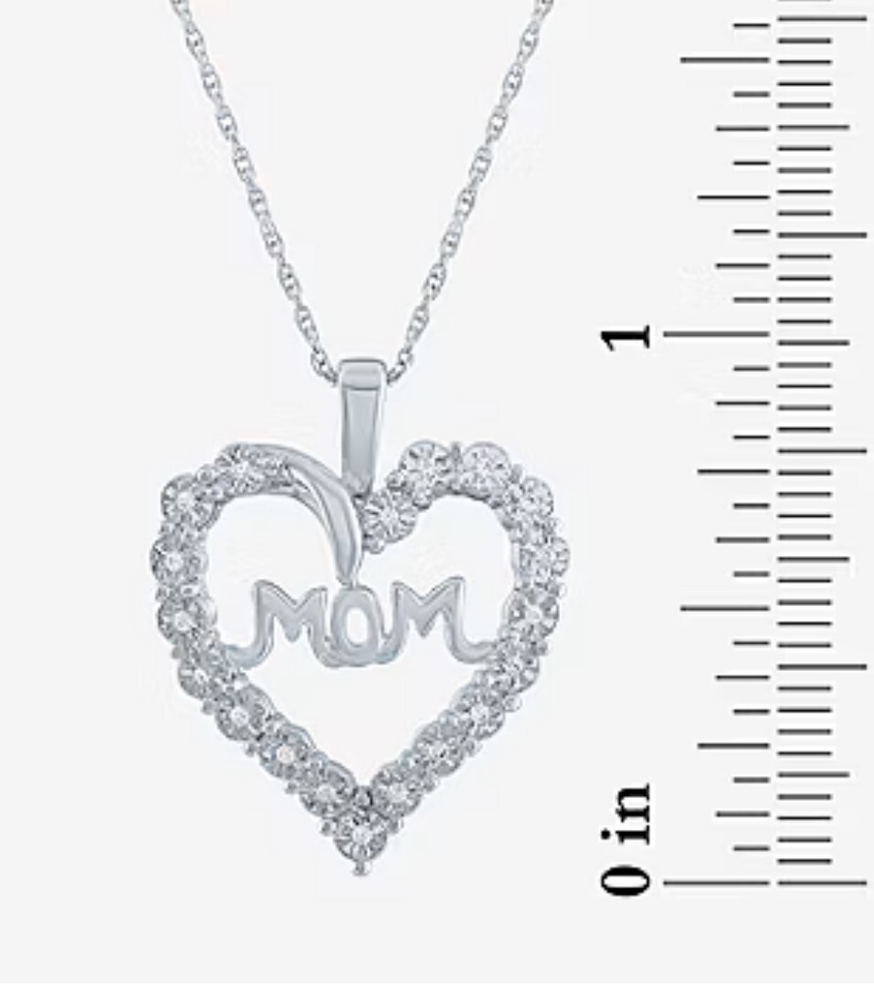 Yes Please! “Mom” Womens 1/10 CT. T.W. Mined White Diamond Sterling Silver Heart