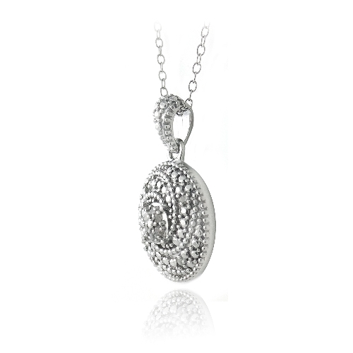 925 Silver 1/10ct Diamond Round Spiral Necklace, 18″