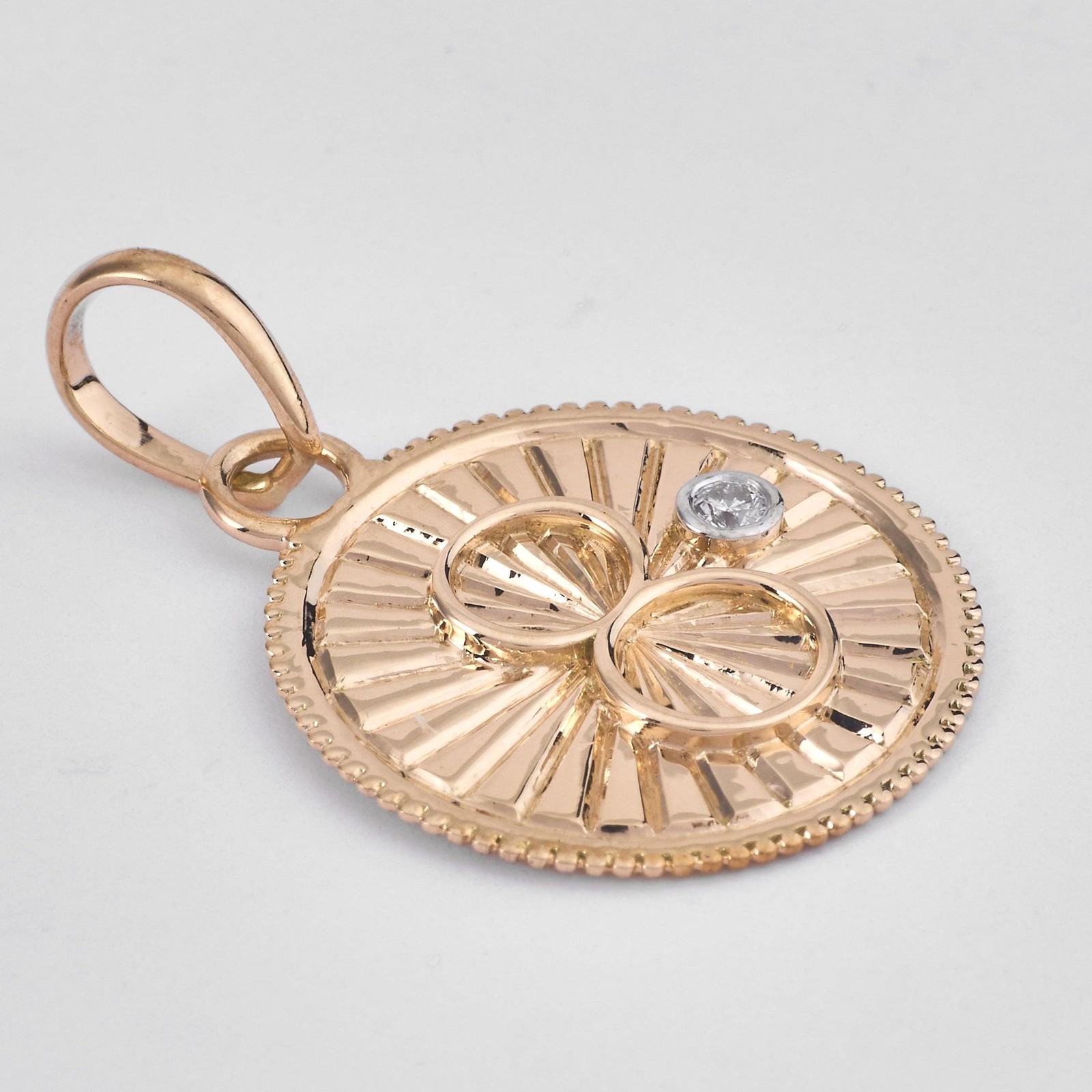 0.04 ct Natural Diamond Infinity Number Coin Pendant 14K Gold Sunburst