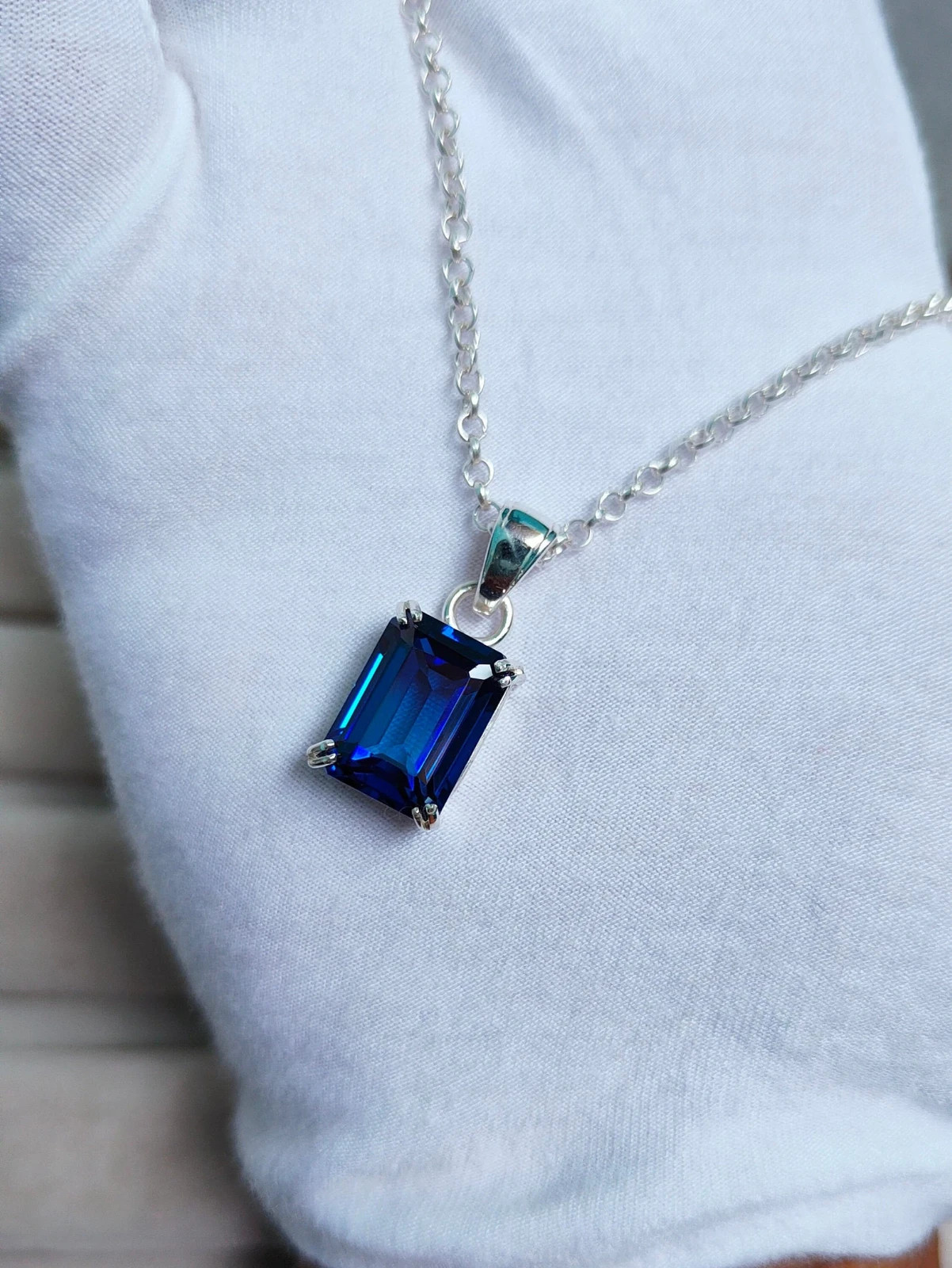 5.00 Ct Emerald Cut Natural Sapphire Diamond Gorgeous Pendant 14K White Gold