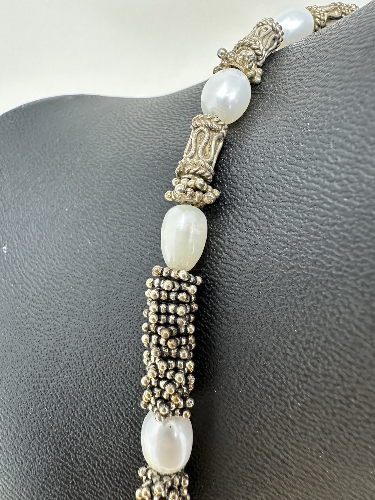 Sterling Silver Natural Pearls Choker Necklace & Bracelet Set Chic 72g 16in 6in