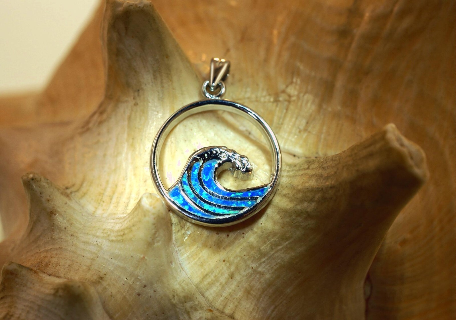 23.5MM RHODIUM 925 SILVER INLAID OPAL HAWAIIAN CRESTING OCEAN WAVE PENDANT #2