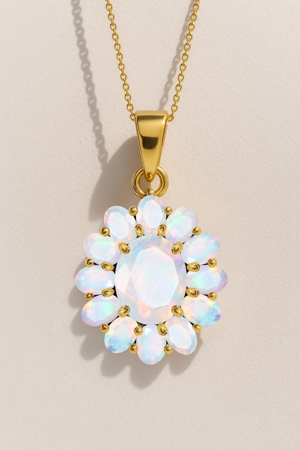 Ethiopian White Opal Gemstone Pendant Necklace, Natural Opal Gemstone Necklace