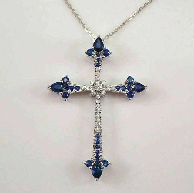 1.50 Ct Lab Created Blue Sapphire Round Women’s Pendant 14K White Gold Finish