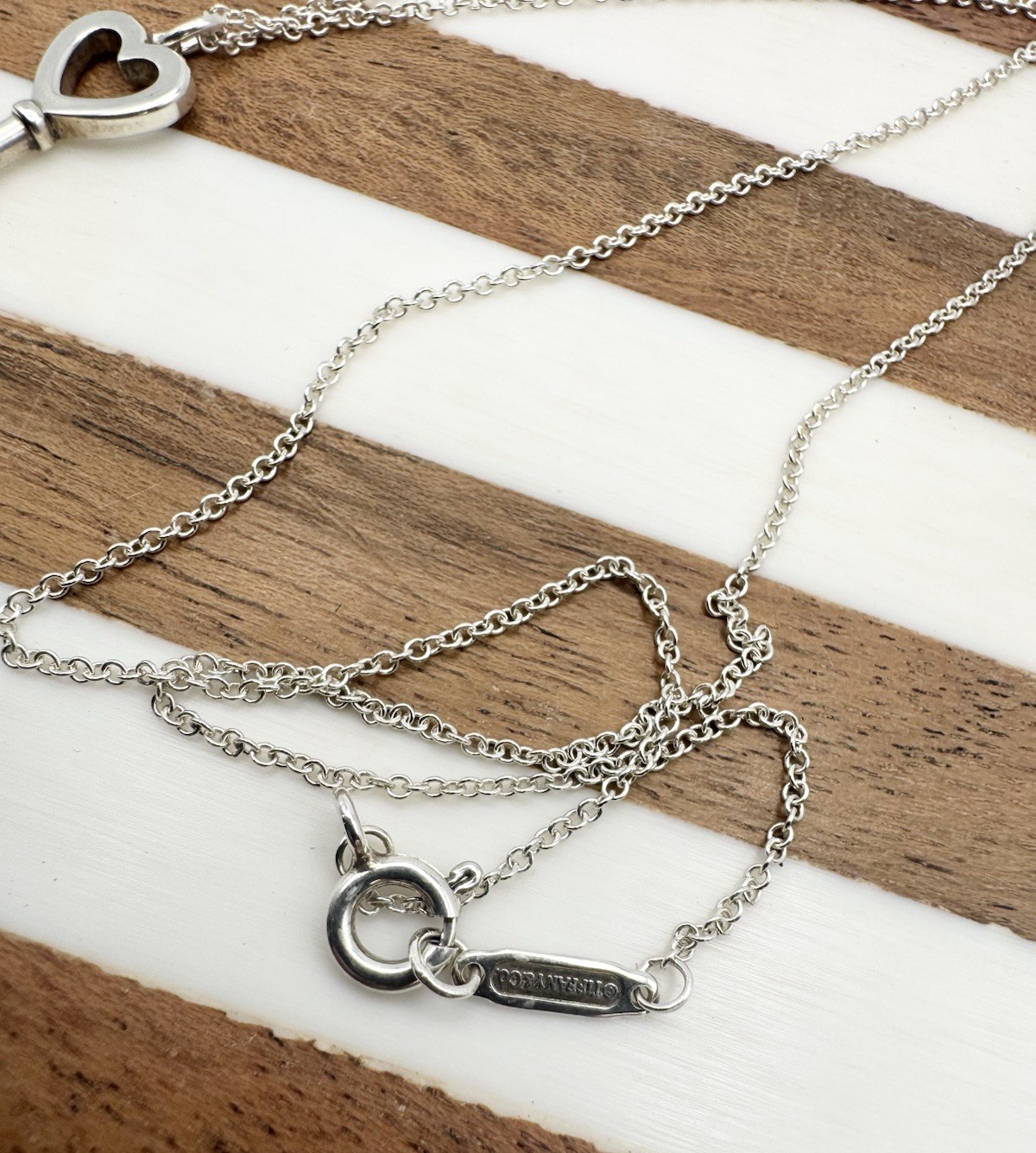 Iconic Tiffany & Co. Sterling Silver .925 Mini Heart Key Pendant Necklace 16″