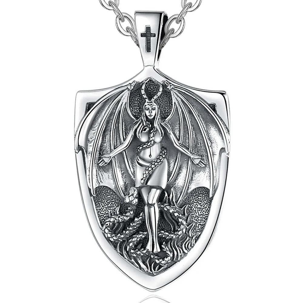 MLD 925 Sterling Silver Lilith Shield Pendant Necklace – Gothic Jewelry