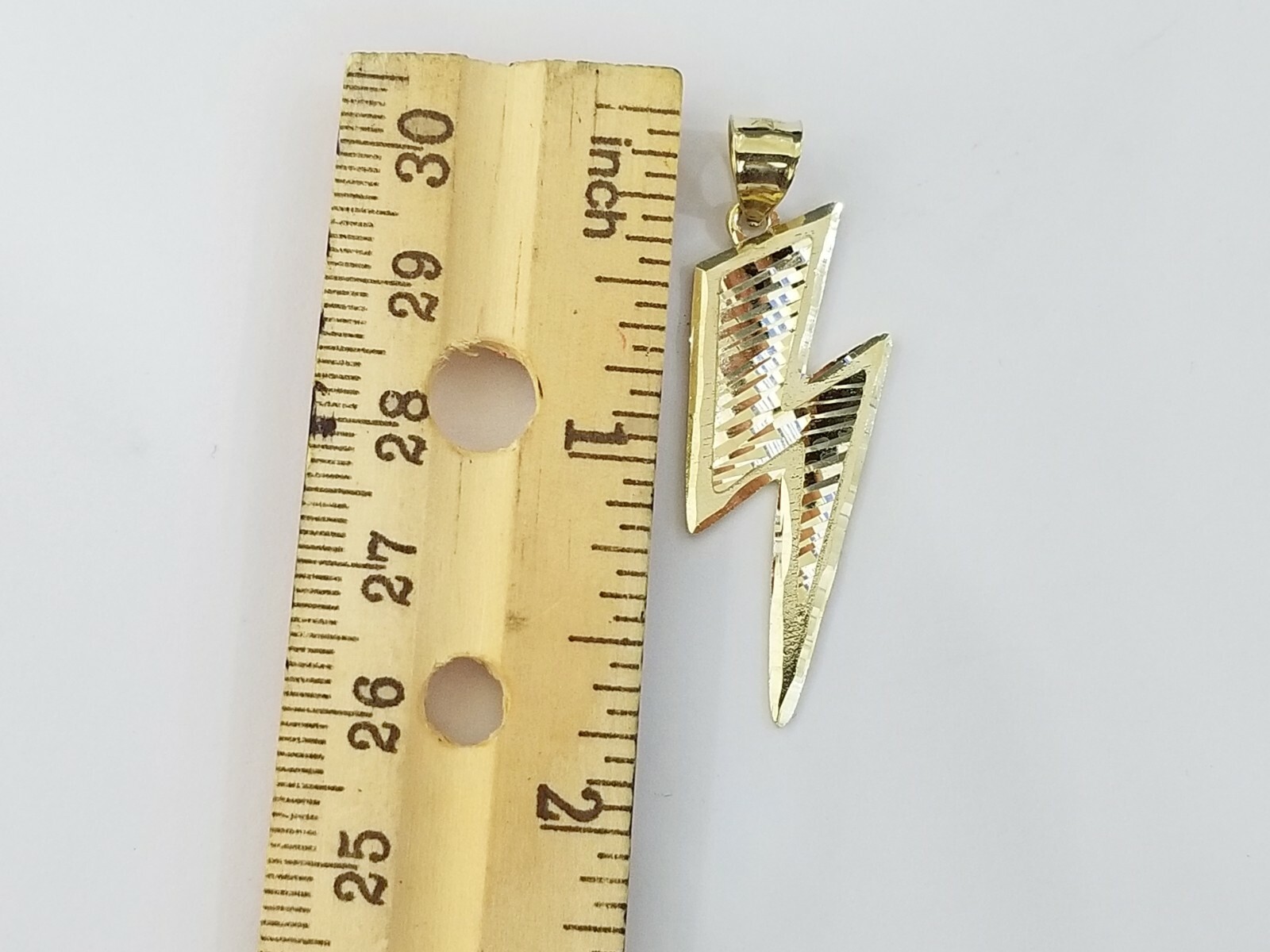 Men 10k Yellow Gold Lightning Bolt Charm Pendant Diamond Cut Design