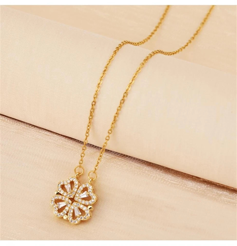 3Ct Round Cut Lab Created Diamond Magnetic Flower Pendant 14K Yellow Gold Plated