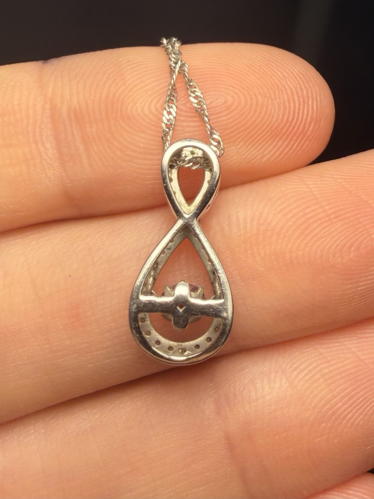 14K White Gold Natural Ruby & Diamond Infinity Pendant Necklace Estate Jewelry