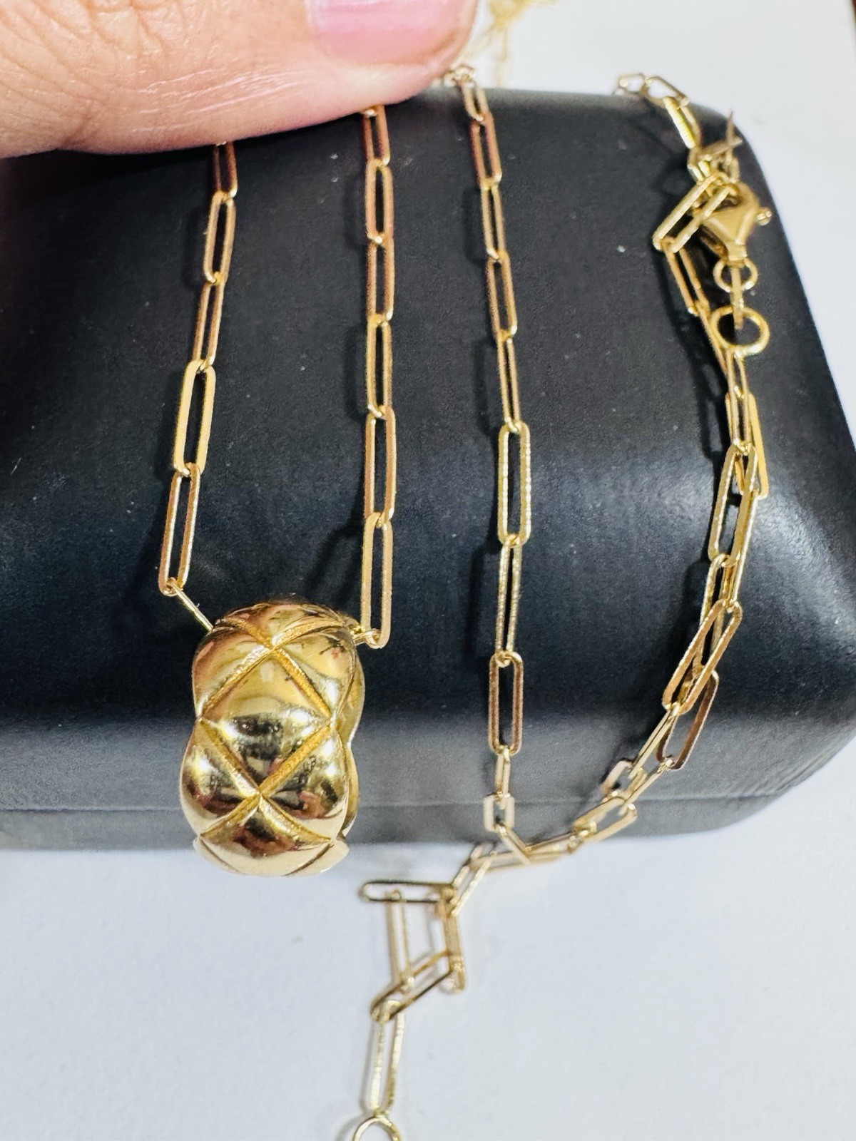 18K Fine Gold Quilted Set Necklace 31” Long adjustable 3/5mm WOMENS 6.6G