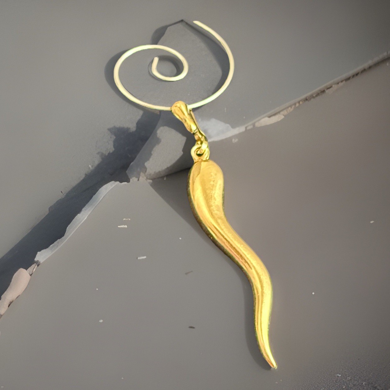 Italian Horn Pendant 14k solid GOLD 2.25″ Large Good Luck Charm Gold Cornicello