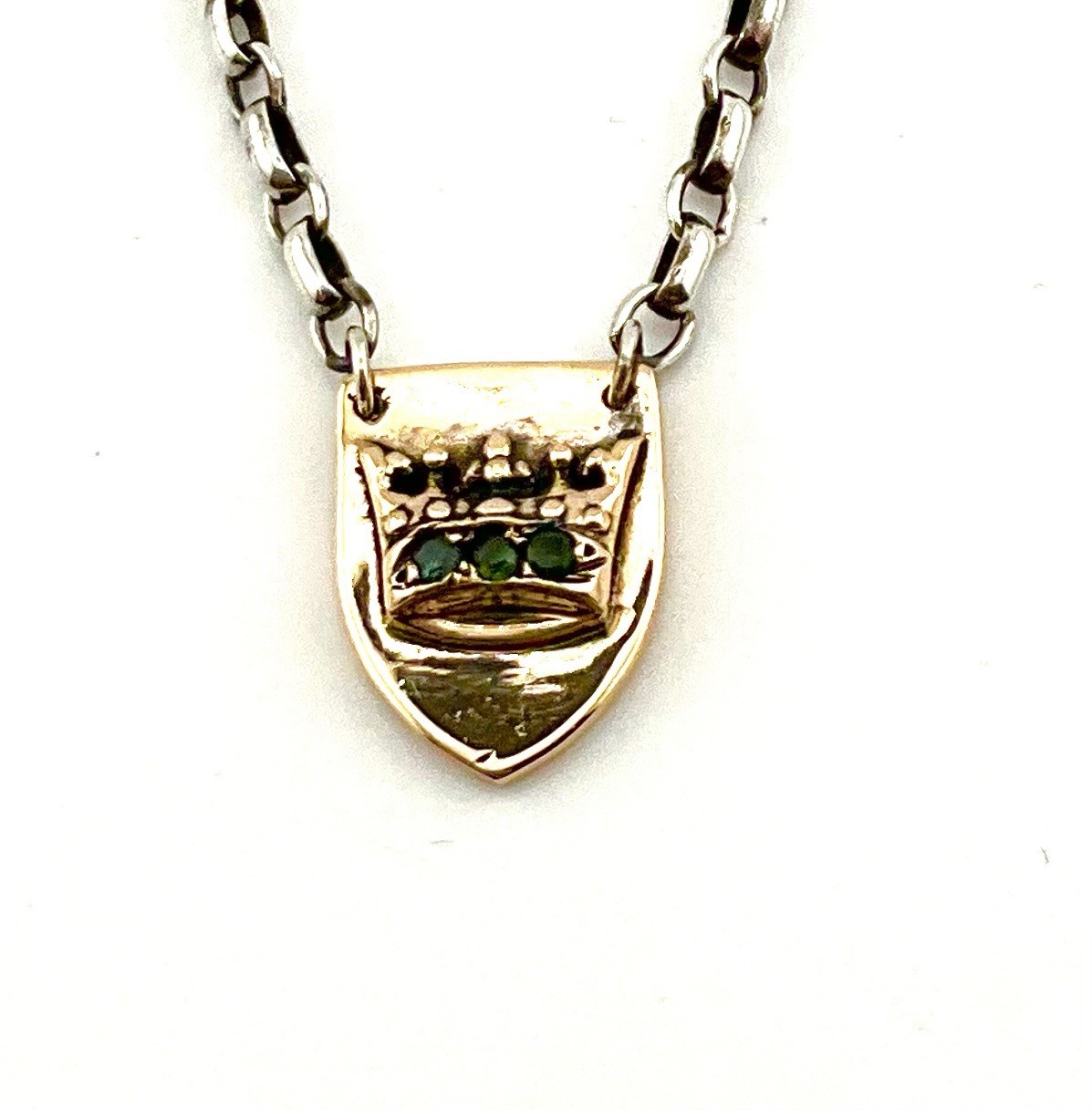 14k 4g Shield Crown Signed De Anne Necklace Sterling Chain Peridot Stones