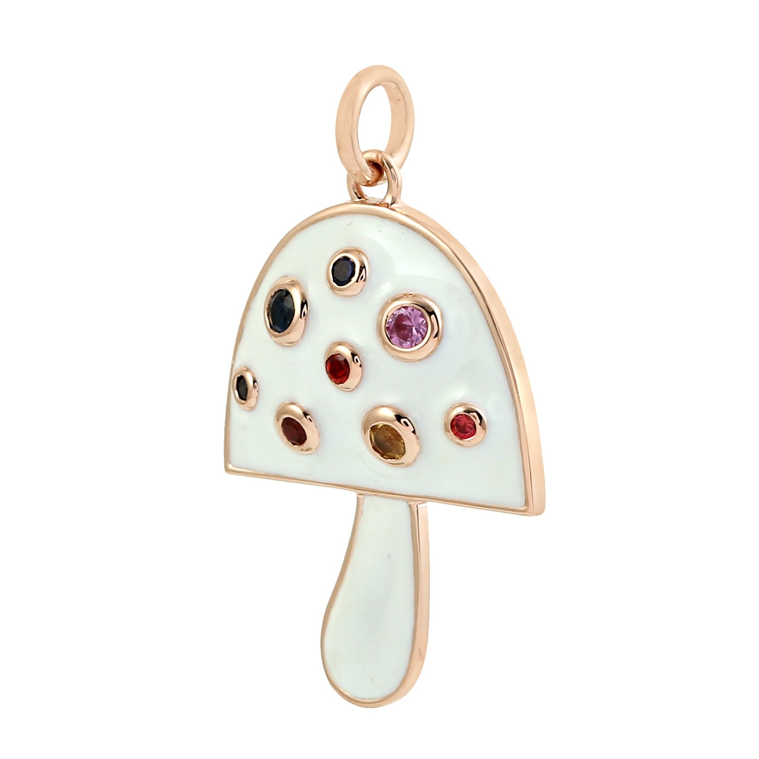 14k Rose Gold Multicolor Sapphire Mushroom Pendant Handmade Birthday Gift