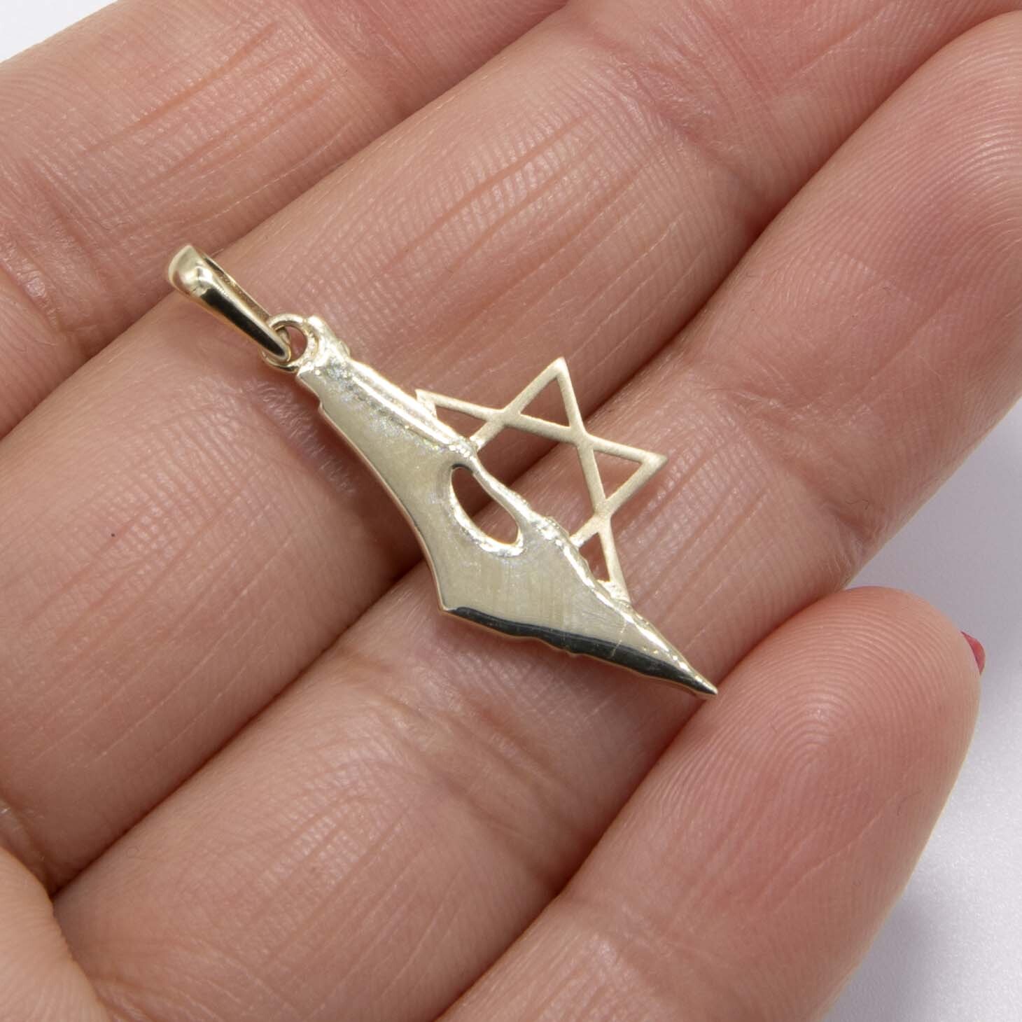 10K Yellow Gold 1 3/8″ Map of Israel with Star of David Pendant