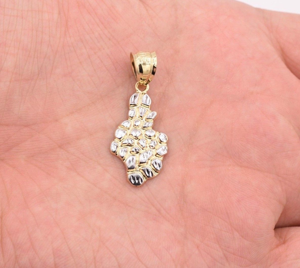 1 3/8″ Nugget Diamond Cut Charm Pendant Real 10K Yellow White Gold GREAT GIFT!