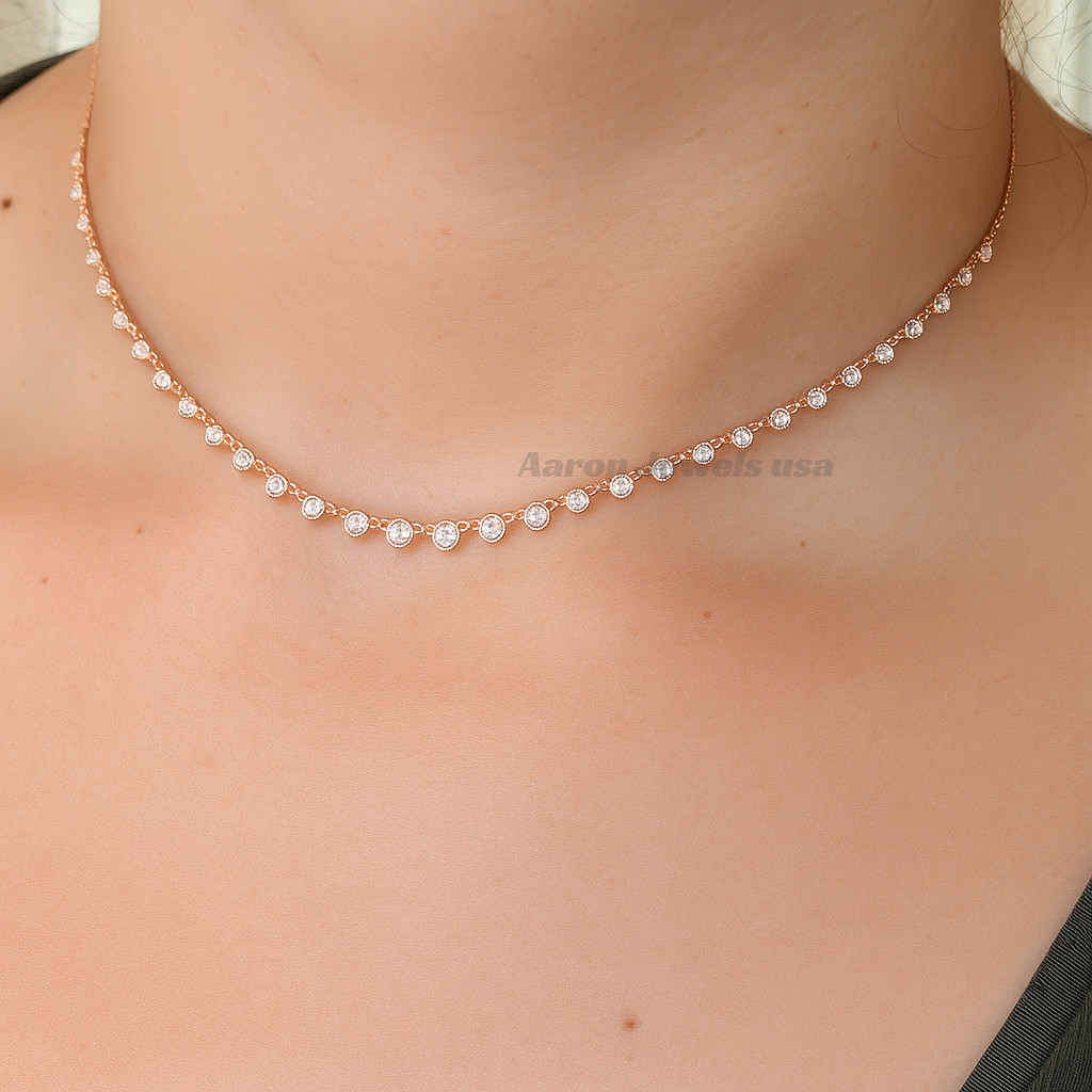 3.00ctw Round Lab-Created Diamond Station Necklace IGI Bezel 14K Rose Gold 18″