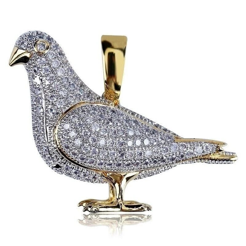 2Ct Round Diamond Animal Pigeon Pendant 14K Yellow Gold Plated 18”Chain