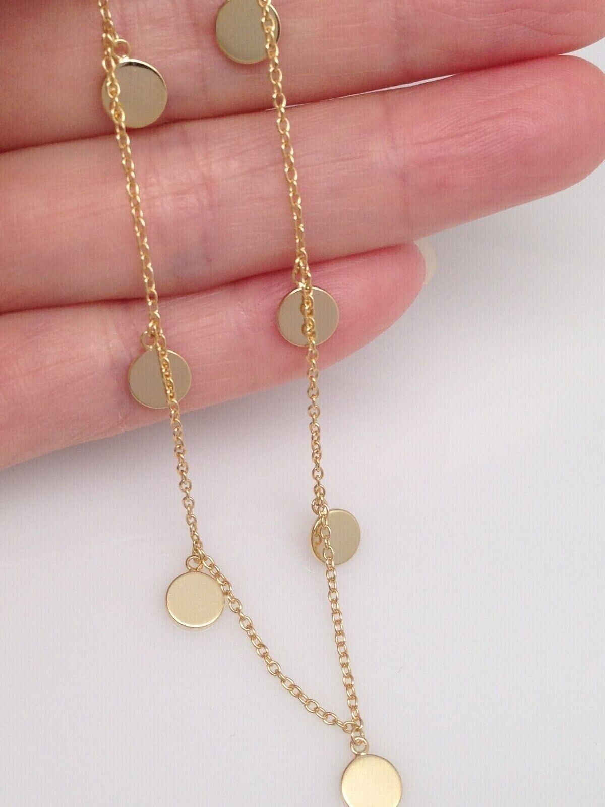 925 Sterling Silver Plain Disc Station Charm CHOKER Necklace Women 5.5mm 15.75″
