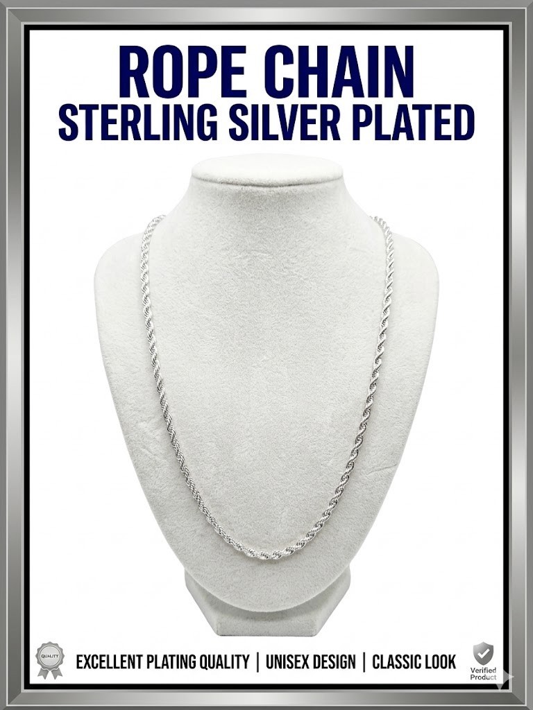 5ct. 24″ Rope Chain 2.25mm Silverplate Lustrous with Rhodium Finish .925 S.P.