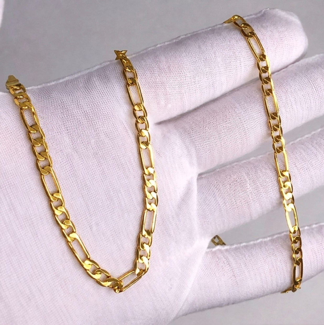 Italian 1/200 14k Yellow Gold Overlay Figaro Link Chain Necklace Cadena