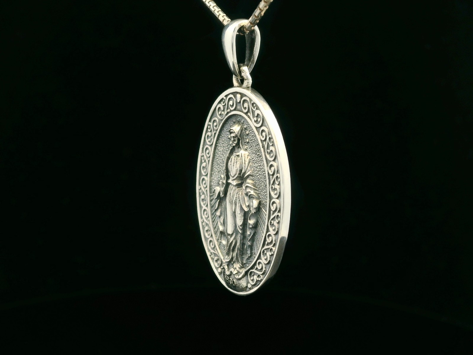 925 Sterling Silver Two-Sided Miraculous Medal Necklace