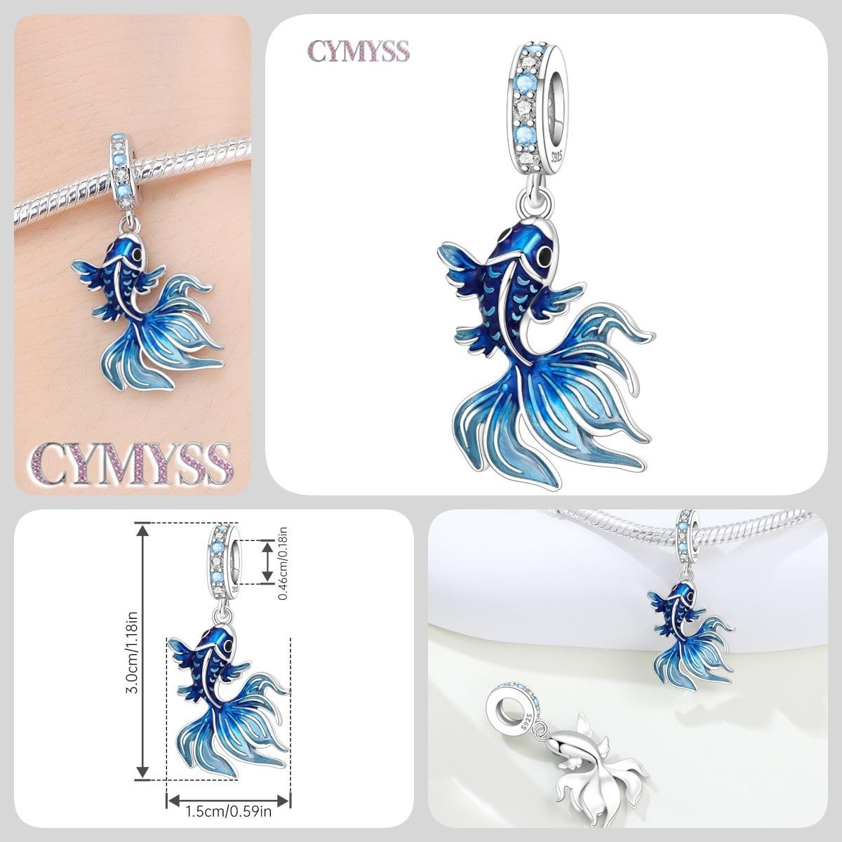 Blue Charm 925 Sterling Silver Ocean Pearls Betta Fish Pendant Birthday Party Gi