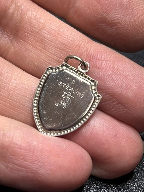 B5681 Vintage Spring Mill Inn IND Sterling Silver Enamel Shield Souvenir Pendant