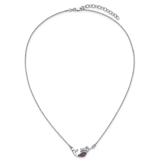 Sterling Silver Rhodium Crystal Multi Colored Mermaid Necklace