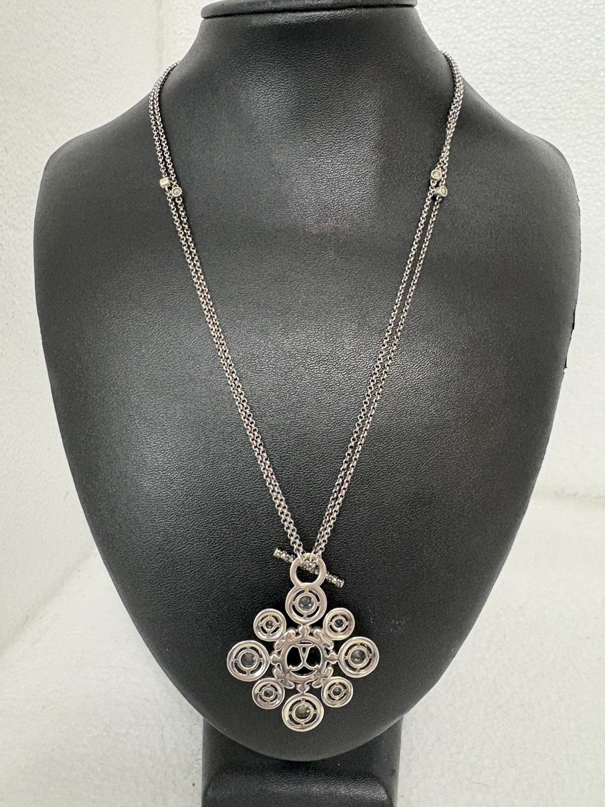 925 Sterling Silver Abalone Multi Stone Toggle Necklace Convertible Up to 20”
