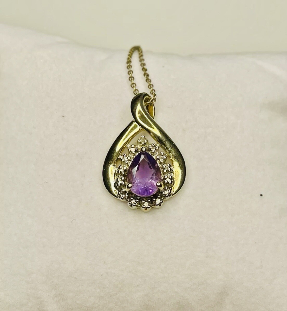 Amethyst & Diamond Pendant Necklace 0.75ct in Gold Plated 925 Sterling Silver