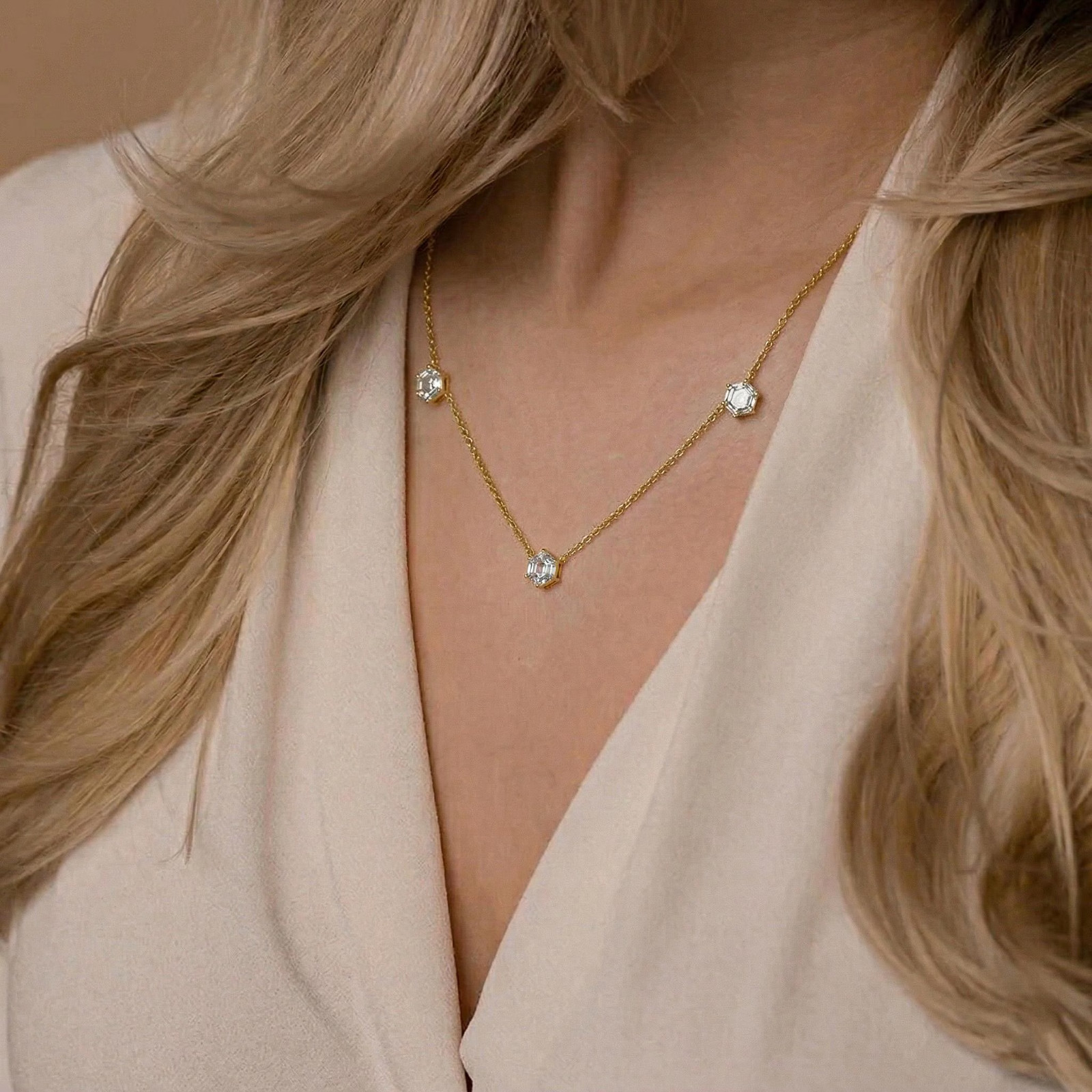 Moissanite Station Necklace, Bridal Necklace, Dainty Moissanite Necklace