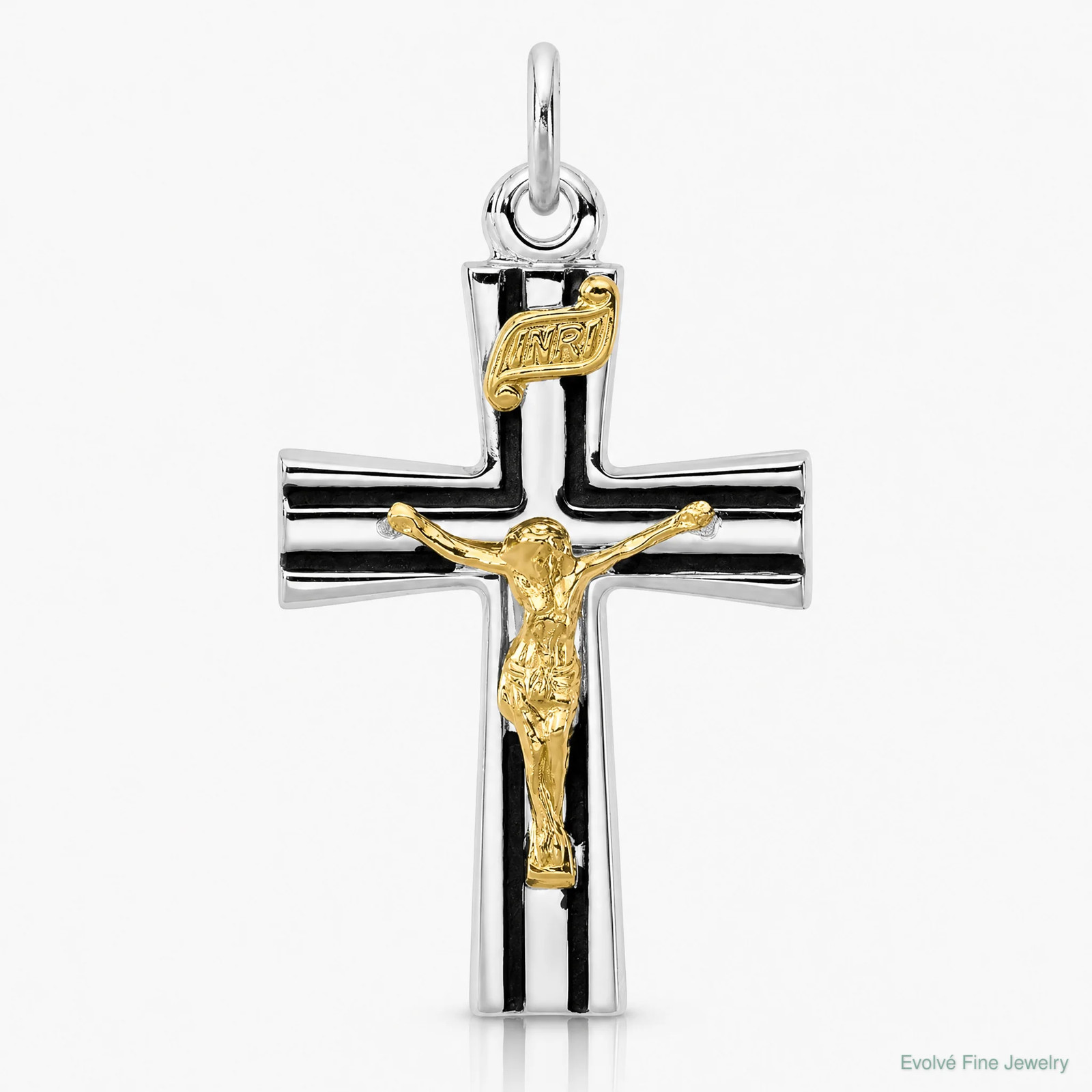 Sterling Silver Platinum-Plated Gold-Tone INRI Crucifix Charm