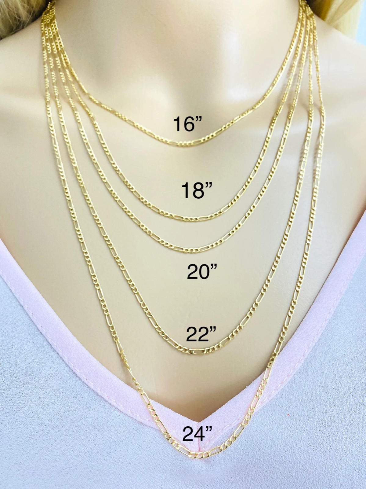 14k REAL Gold 2mm Figaro Chain-14K Real Yellow Gold Figaro Chain-5 Sizes – CH159