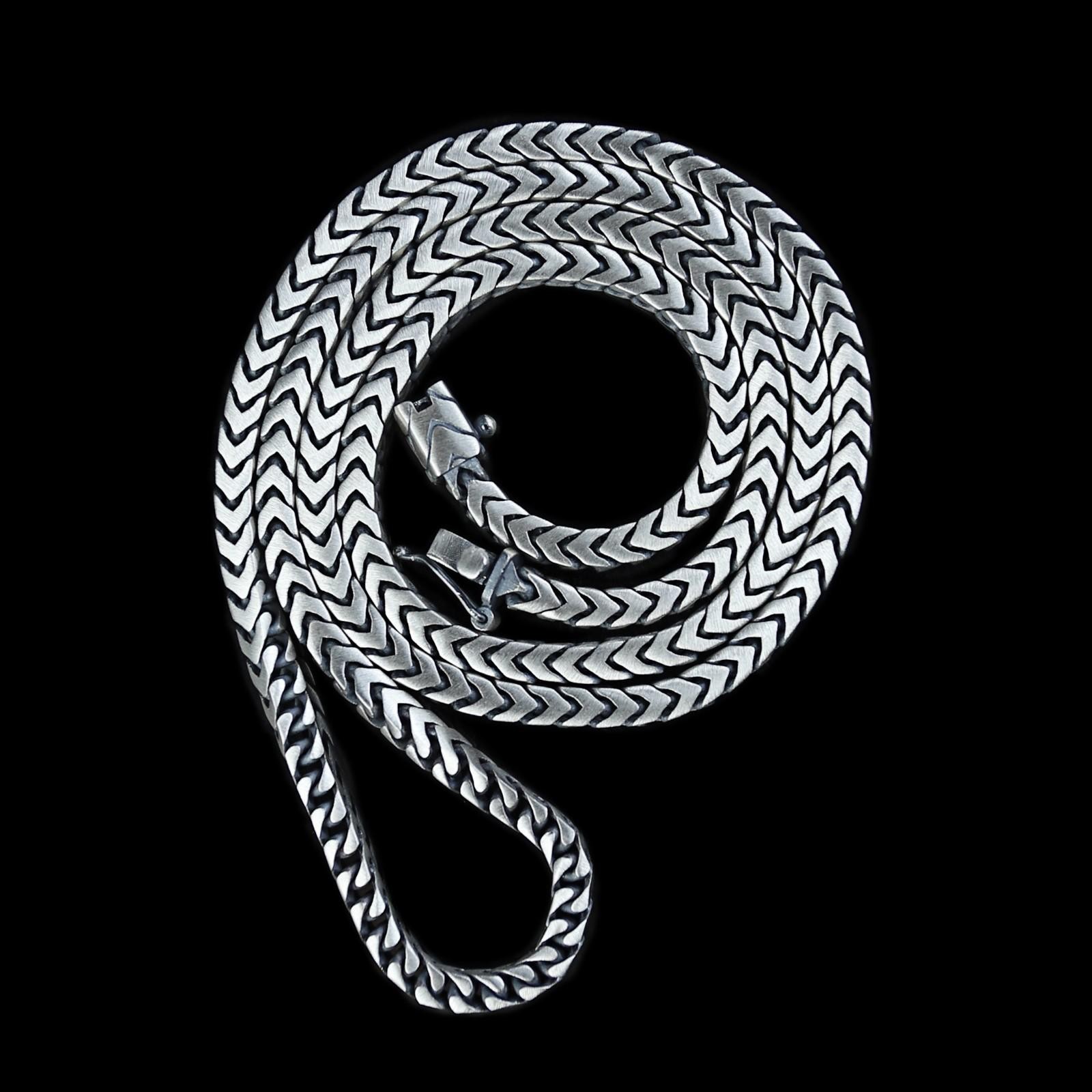 Men 925 Silver Franco Chain Necklace, Men Perfect Foxtail Chain