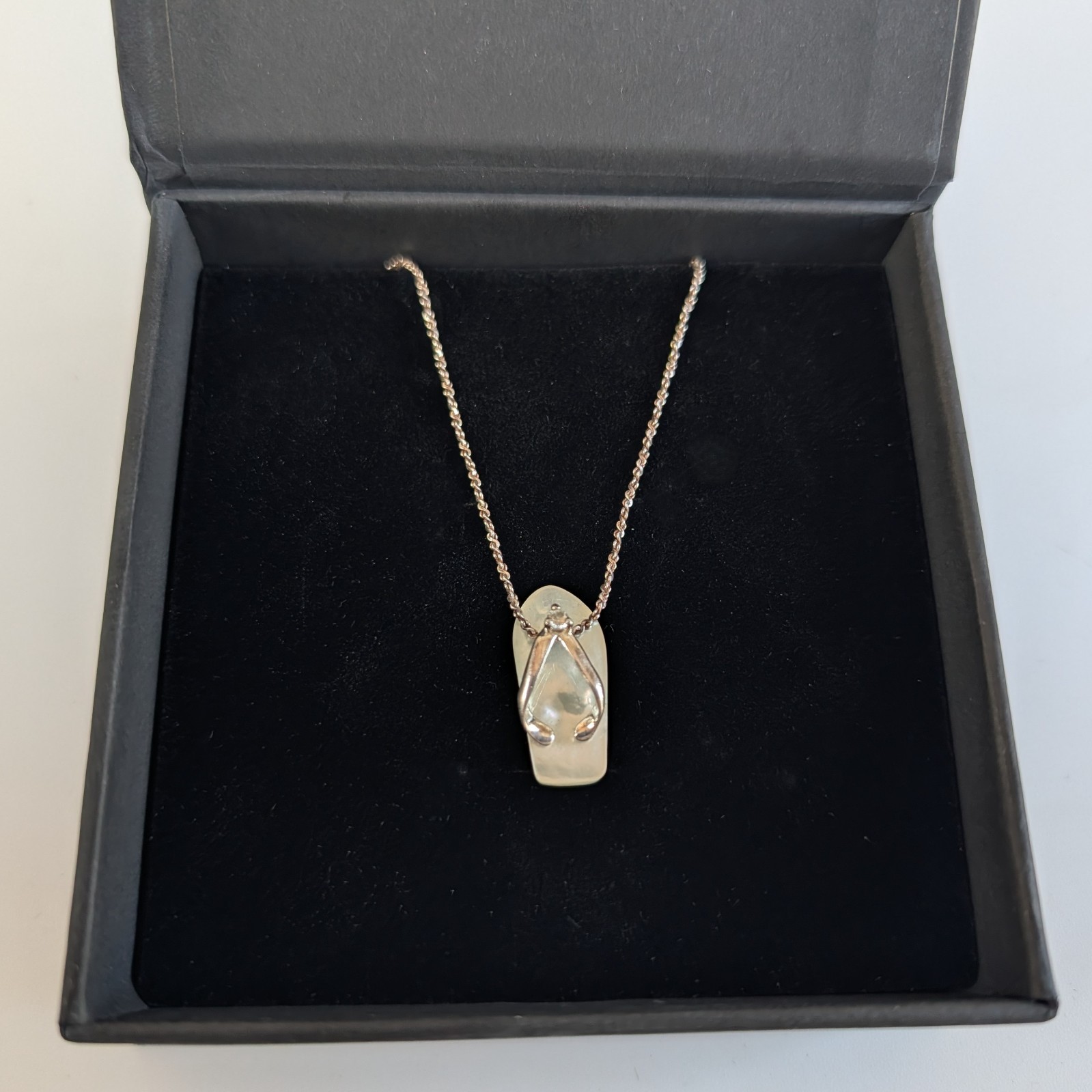 Sterling Flip Flop Necklace Mother of Pearl 20″ Italy 925 Beach Jewelry Gift Box
