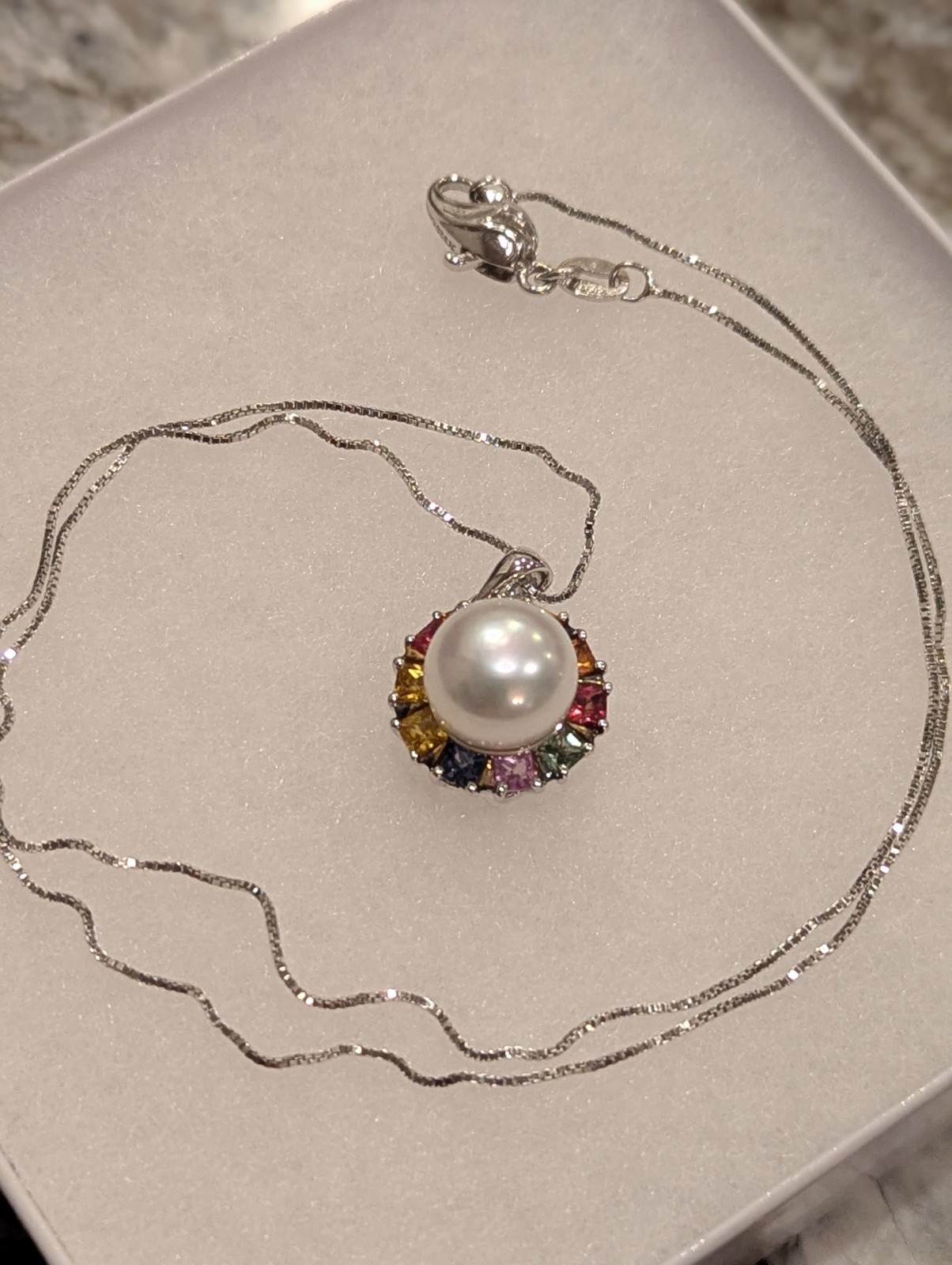 925 Sterling Silver Honora 18″ Genuine Pearl & Multicolor Sapphire Necklace