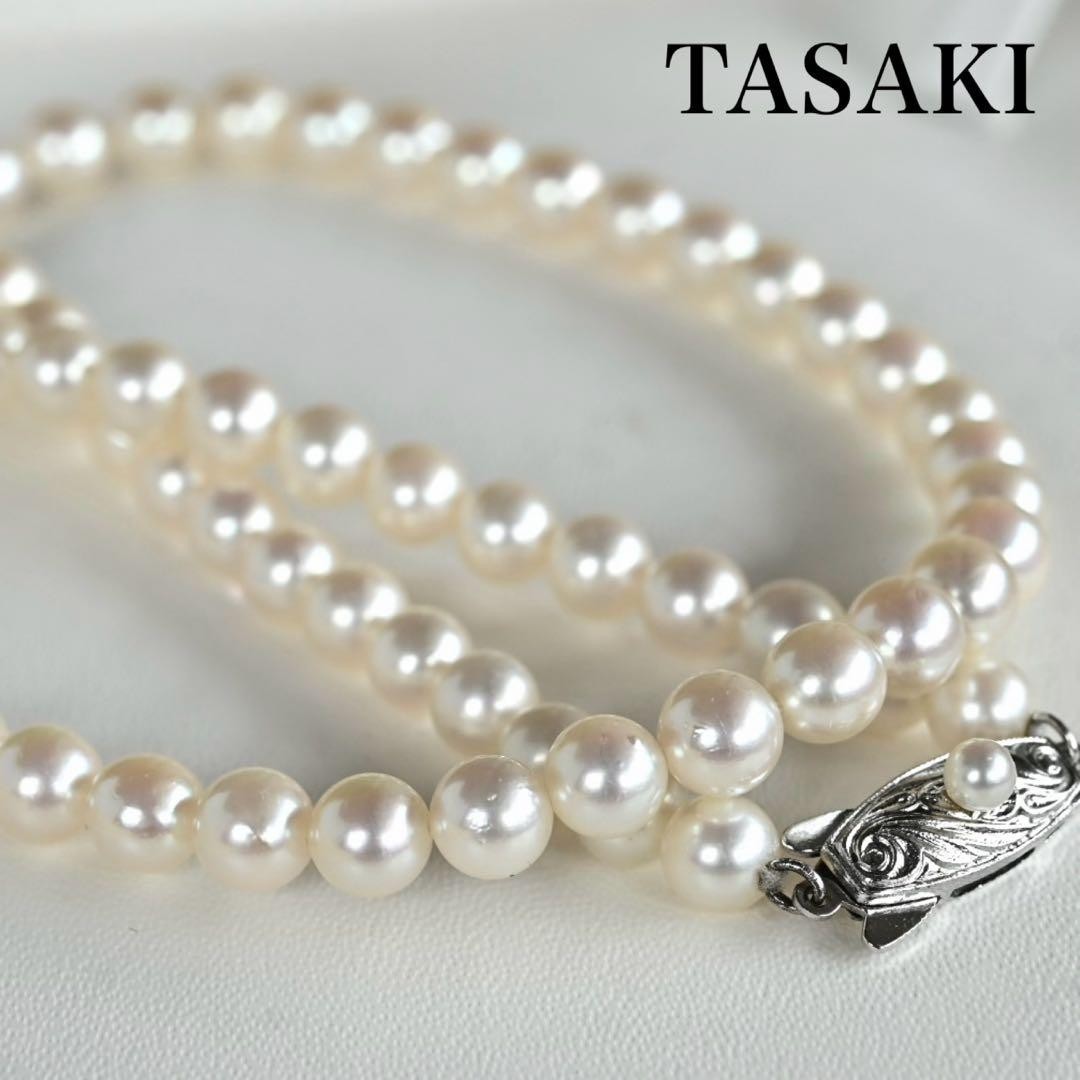 TASAKI Hanadama Grade Akoya Pearl Necklace 5.6-6.0mm 17.3in Silver Japan Boxed