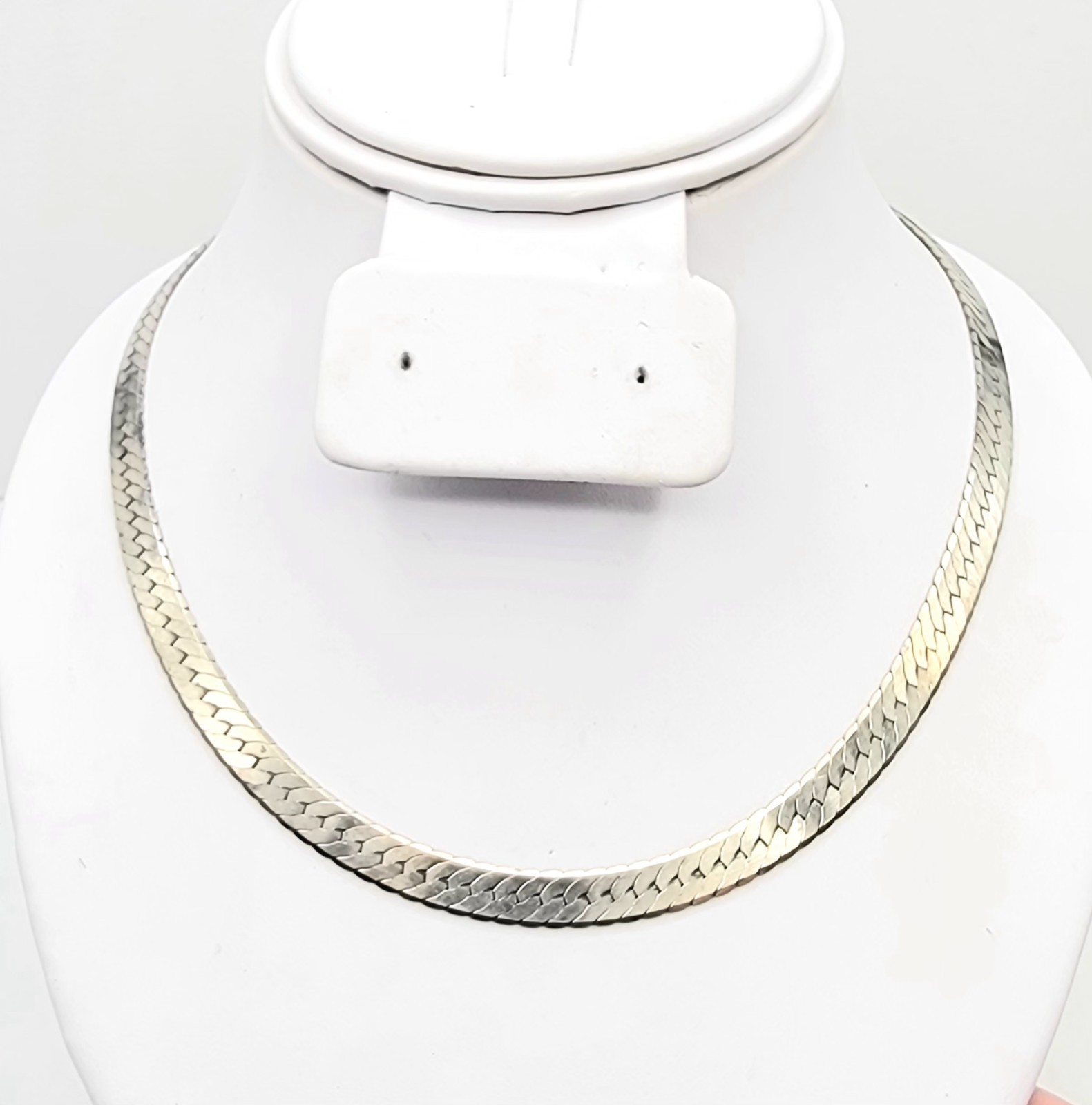 Sterling Silver Herringbone 24″ Chain 6.7mm Thick Flat Flexible 925 Italy 35gr