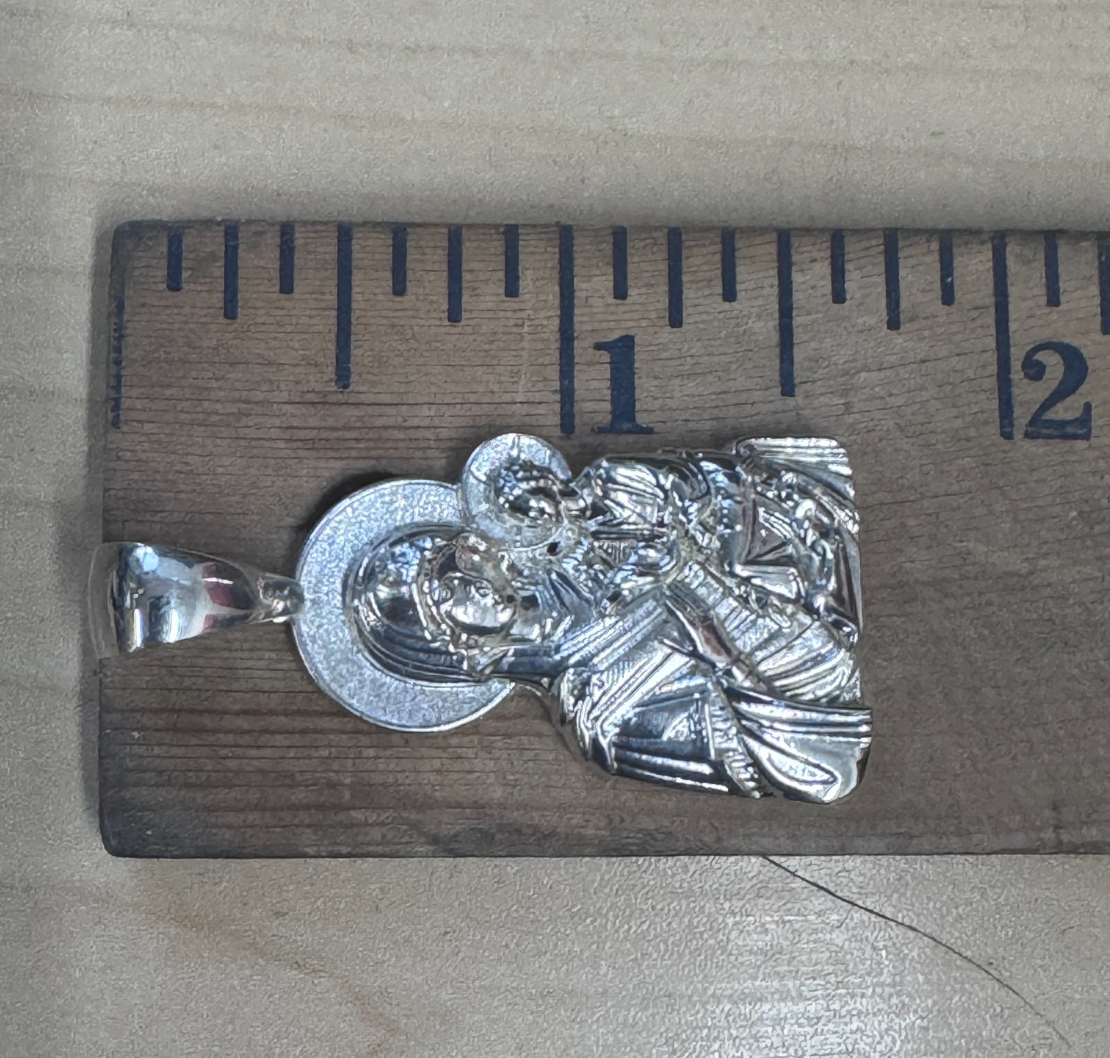 Virgin Mary Blessed Mother and Jesus Lady Theotokos Icon 1.5″ Pendant Silver 925