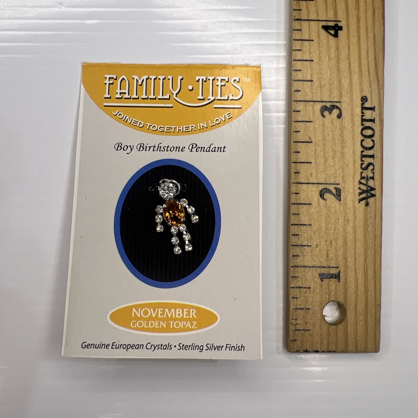FAMILY TIES Sterling Silver Finish Charm Birth Crystal Golden Topaz November Boy