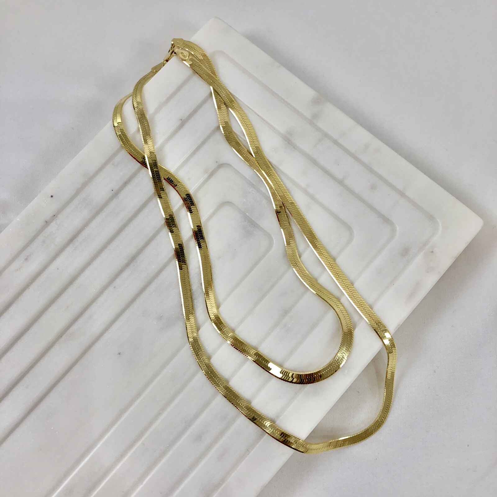 Herringbone Necklace 14k Italian Gold Plated Sterling Silver | 5MM | 16”inches