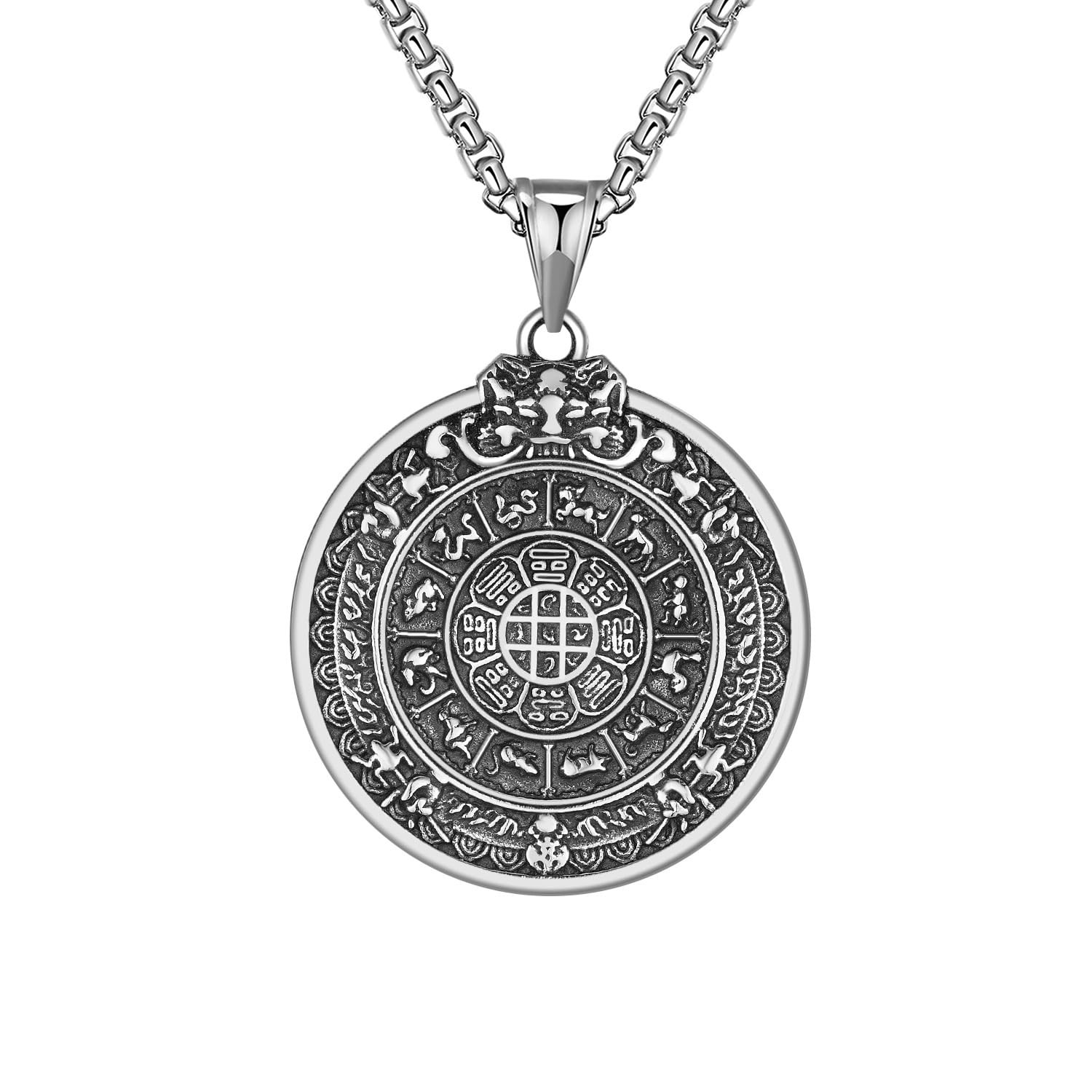 Tibetan Buddhist Necklace for Women, Om Tantra Stainless Steel Pendant Talisman