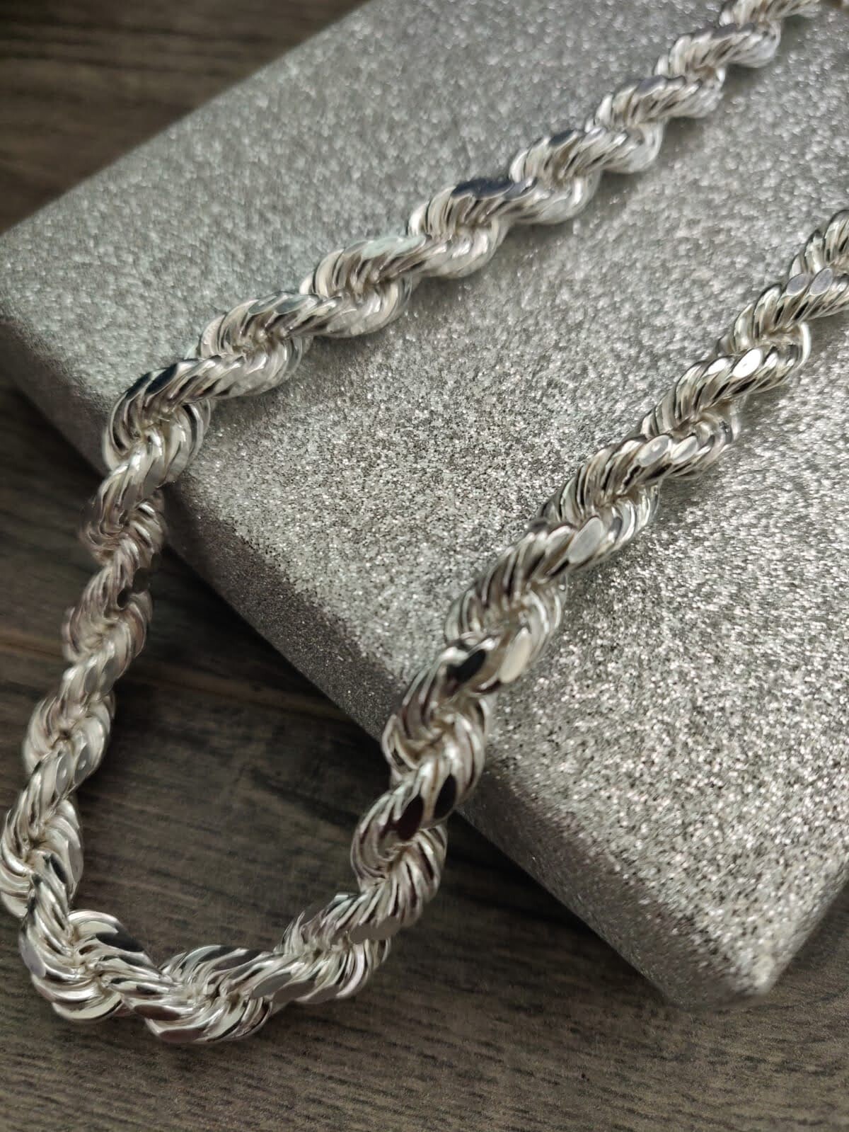 Sterling Silver rope chain hollow / torsal de plata 925 62.2 g 7.6mm 26″ larga