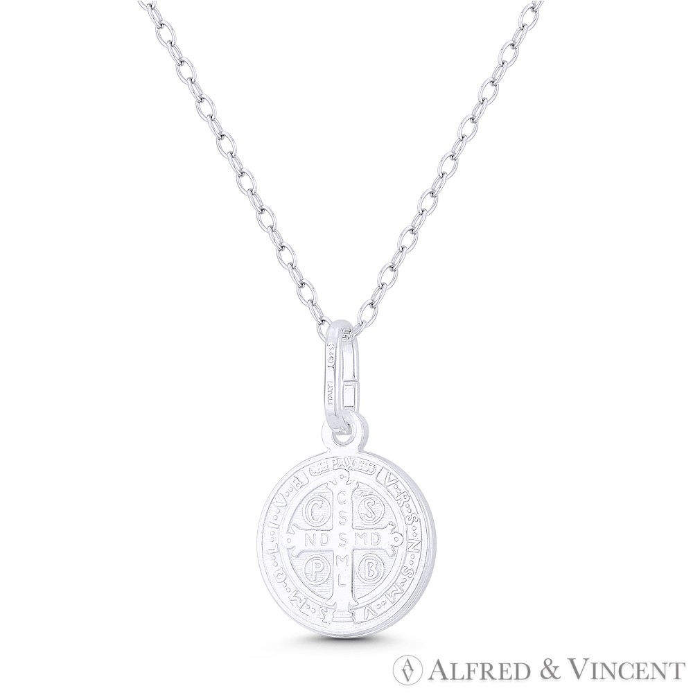 St. Benedict of Nursia & Cross 925 Sterling Silver Reversible 12mm Medal Pendant