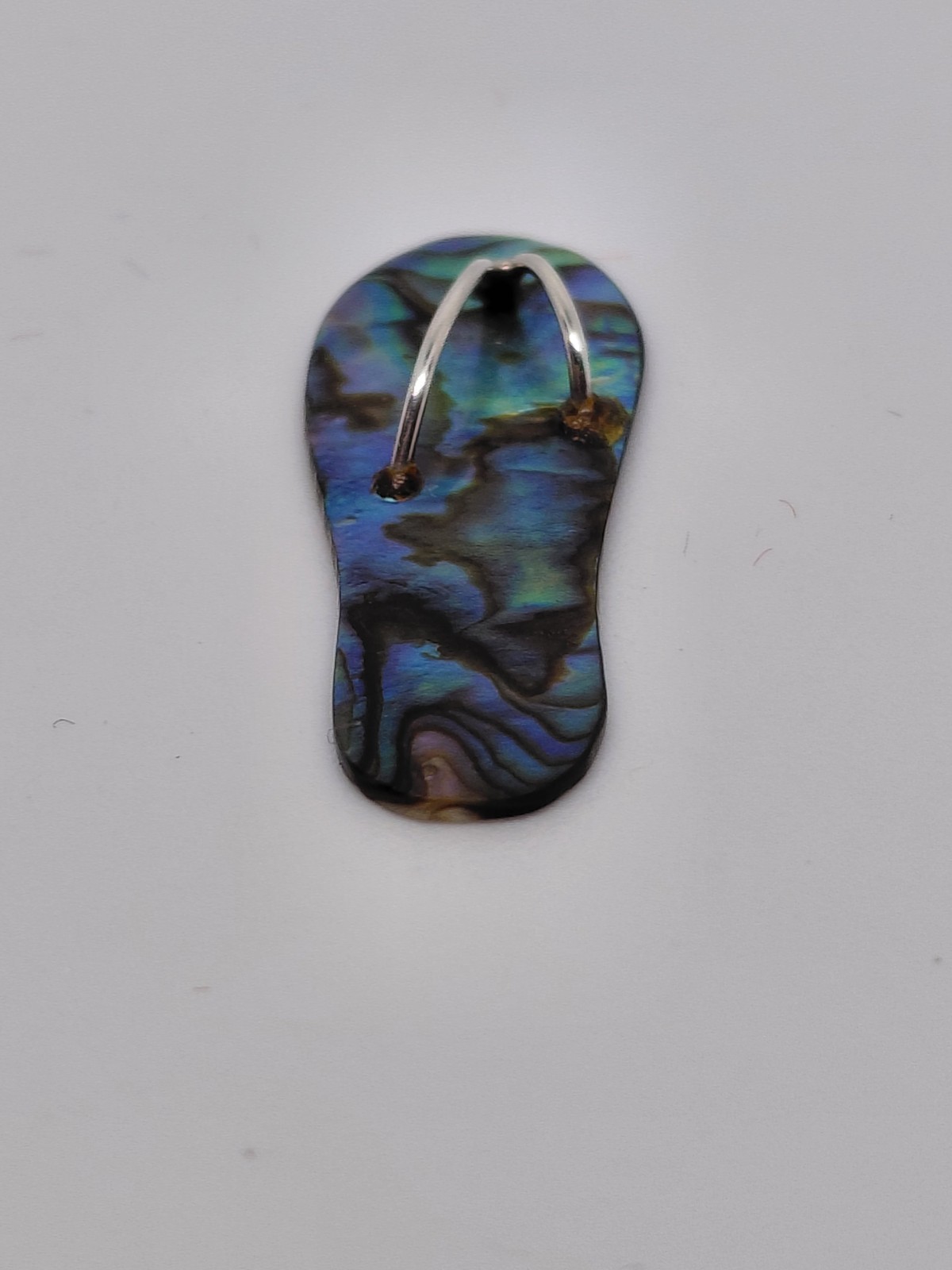 925 Sterling Silver NZ Paua Abalone Shell Jandal Flip Flop Pendant Charm 3cm